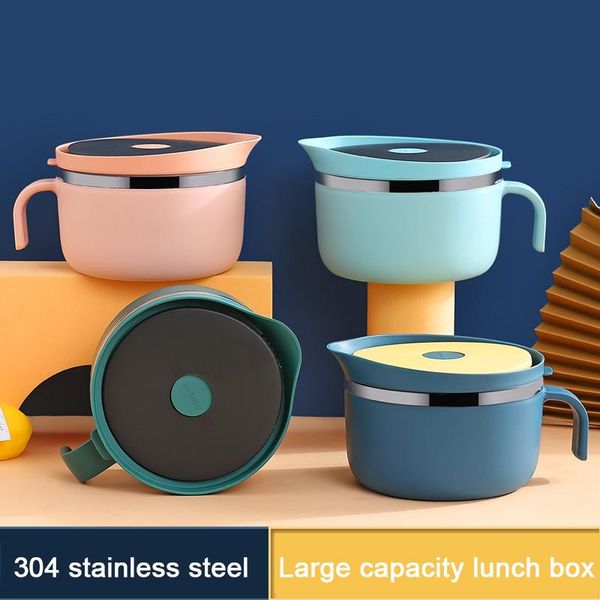 large capacity 304 stainless steel instant noodle bowl student lunch box with handle rice soup household utensils 4 colors dinnerware sets 
large capacity 304 stainless steel instant noodle bowl student lunch box with handle rice soup household utensils 4 colors dinnerware sets