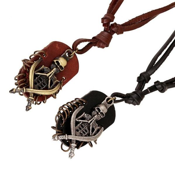 pendant necklaces european and american retro style leather necklace aggressive men's alloy two color skull, Silver
pendant necklaces european and american retro style leather necklace aggressive men's alloy two color skull, Silver
