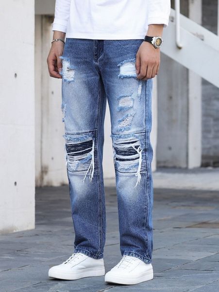 men distressed ripped washed jeans e68x#, Blue
men distressed ripped washed jeans e68x#, Blue
