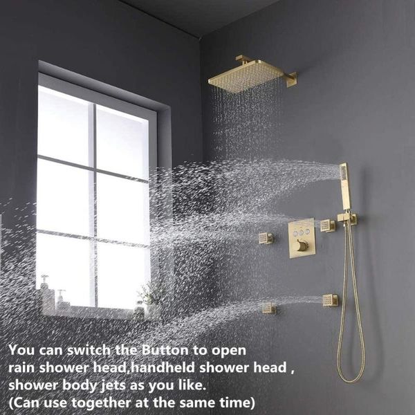 bathroom luxury thermostatic brass rectangular 12 x 8 inch rainfall shower system with 4 pcs body jets mixer set (brushed gold) sets
bathroom luxury thermostatic brass rectangular 12 x 8 inch rainfall shower system with 4 pcs body jets mixer set (brushed gold) sets