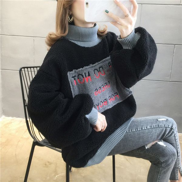 fashion latest korean version thickened high collar cashmere coat for female loose fitting students wool splicing cashmere coat, Black
fashion latest korean version thickened high collar cashmere coat for female loose fitting students wool splicing cashmere coat, Black
