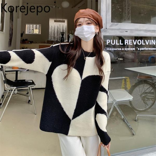 women's sweaters korejepo women loose pullover sweater 2021 autumn winter retro japanese style color matching o-neck long sleeve knitte, White;black
women's sweaters korejepo women loose pullover sweater 2021 autumn winter retro japanese style color matching o-neck long sleeve knitte, White;black