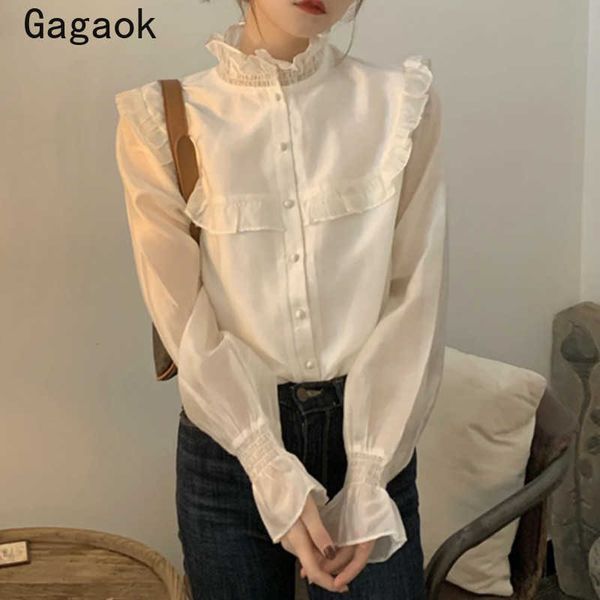 sweet blouse women spring autumn solid stand ruffles flare sleeve slim shirts korean chic wild fashion blouses 210531, White
sweet blouse women spring autumn solid stand ruffles flare sleeve slim shirts korean chic wild fashion blouses 210531, White