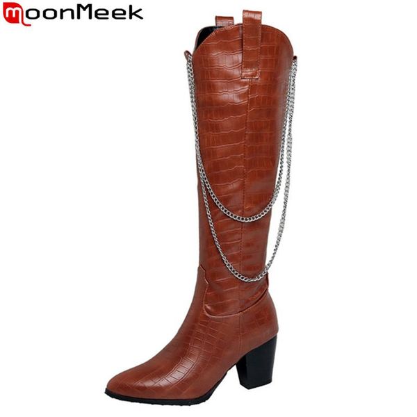 boots moonmeek 2021 winter fashion women thick high heels pointed toe knee solid color ladies shoes, Black
boots moonmeek 2021 winter fashion women thick high heels pointed toe knee solid color ladies shoes, Black