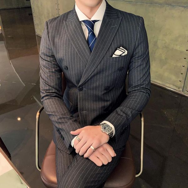 men's suits & blazers spot three-piece suit mens professional host double-breasted striped male wedding, White;black
men's suits & blazers spot three-piece suit mens professional host double-breasted striped male wedding, White;black