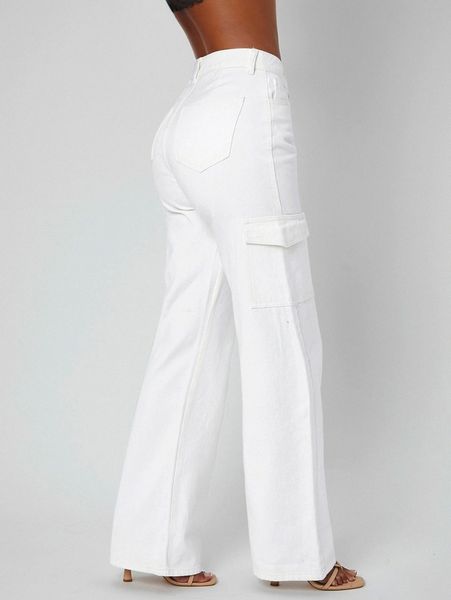 sxy pocket side wide leg jeans z0uv#, Blue