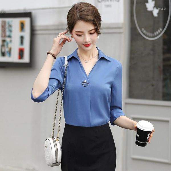 spring summer fashion women blouses blue half sleeve office ladies uniform and women's & shirts, White
spring summer fashion women blouses blue half sleeve office ladies uniform and women's & shirts, White