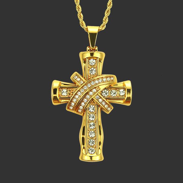 amulet neck pendants creative diamond inlaid three-dimensional domineering cross pendant trendy men's fashion accessories, Silver 
amulet neck pendants creative diamond inlaid three-dimensional domineering cross pendant trendy men's fashion accessories, Silver