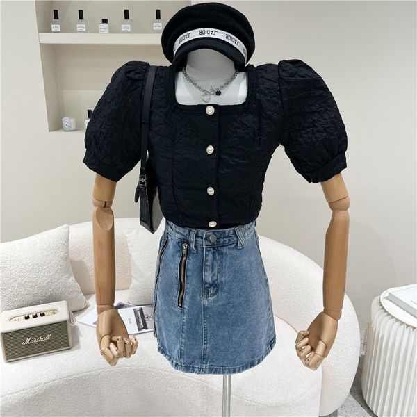 blouses spring summer niche design fashion square temperament neck short bubble pearl shirt, White
blouses spring summer niche design fashion square temperament neck short bubble pearl shirt, White