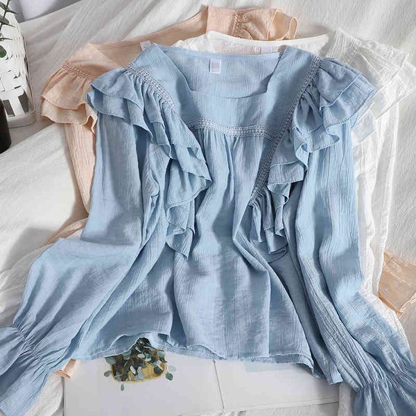 women's knits & tees womens casual ruffles long sleeved pullover cotton loose blouses korean solid sheer crepe shirt blue ivory 54, White
women's knits & tees womens casual ruffles long sleeved pullover cotton loose blouses korean solid sheer crepe shirt blue ivory 54, White