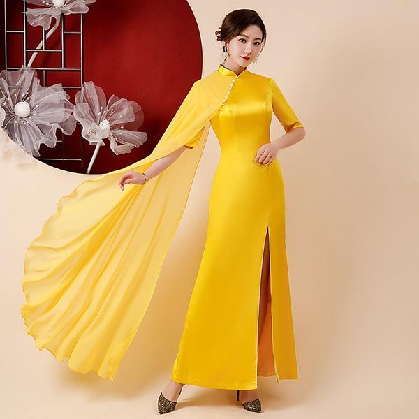 ethnic clothing pearl&shawl qipao satin long front split cheongsams chinese performance dress lady big size formal party vestidso de so, Red
ethnic clothing pearl&shawl qipao satin long front split cheongsams chinese performance dress lady big size formal party vestidso de so, Red