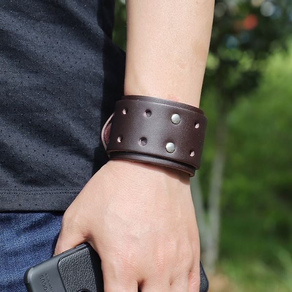 vintage double-layer rivet cowhide bracelet men's wide leather chain armband personality trend punk jewelry, Black
vintage double-layer rivet cowhide bracelet men's wide leather chain armband personality trend punk jewelry, Black