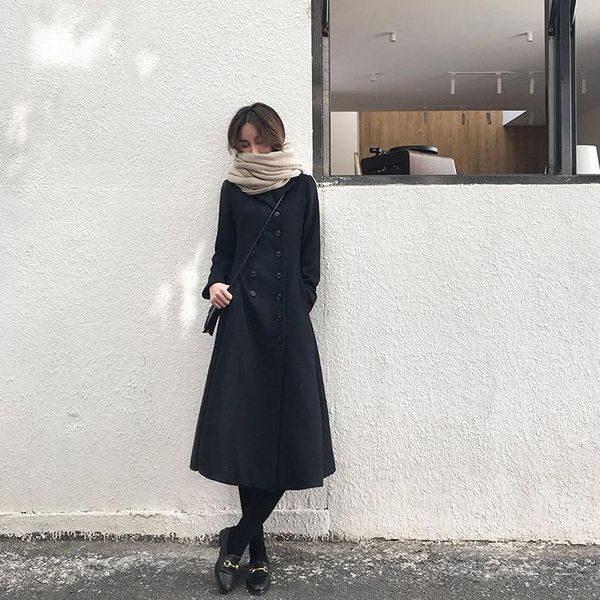 women's wool & blends full blue winter korean pure color double breasted woolen overcoat female slim, Black
women's wool & blends full blue winter korean pure color double breasted woolen overcoat female slim, Black
