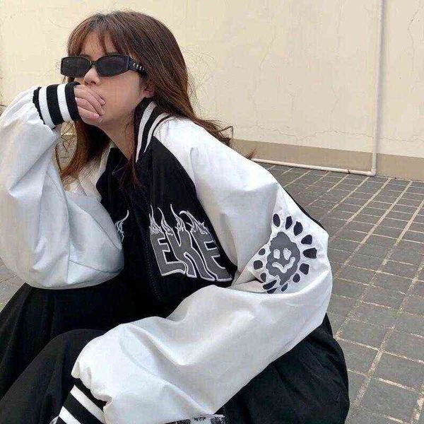 street jacket women embroidery baseball uniform spring autumn vintage punk korean loose couple bomber jacket men 211110, Black;brown
street jacket women embroidery baseball uniform spring autumn vintage punk korean loose couple bomber jacket men 211110, Black;brown