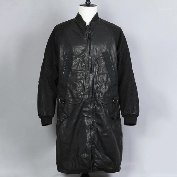 men's leather & faux 2021 fashion washed sheepskin long genuine coat men embossed sleeve stand collar real jacket, Black
men's leather & faux 2021 fashion washed sheepskin long genuine coat men embossed sleeve stand collar real jacket, Black