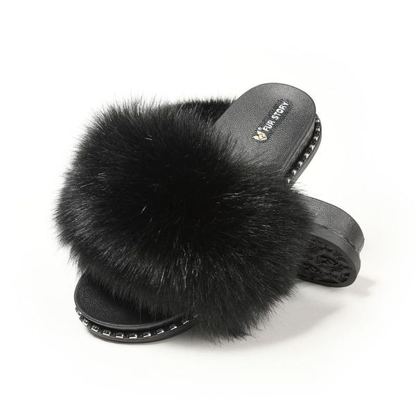 women's faux fur slides for outdoor furry slide sandals slippers story fs19s10, Black
women's faux fur slides for outdoor furry slide sandals slippers story fs19s10, Black
