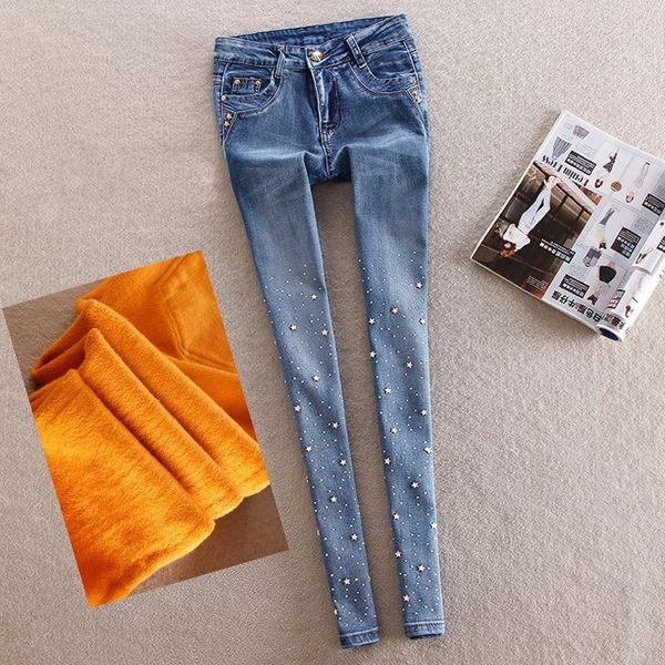 women's jeans plus velvet slim thin elastic mid-waist women winter trousers casual student feet pencil rhinestone, Blue
women's jeans plus velvet slim thin elastic mid-waist women winter trousers casual student feet pencil rhinestone, Blue
