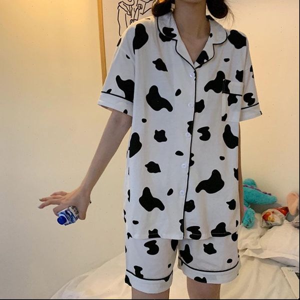 pyjamas cute cow print pajamas women sleepwear cotton pijamas casual comfortable home suit two piece female summer set, Black;red
pyjamas cute cow print pajamas women sleepwear cotton pijamas casual comfortable home suit two piece female summer set, Black;red