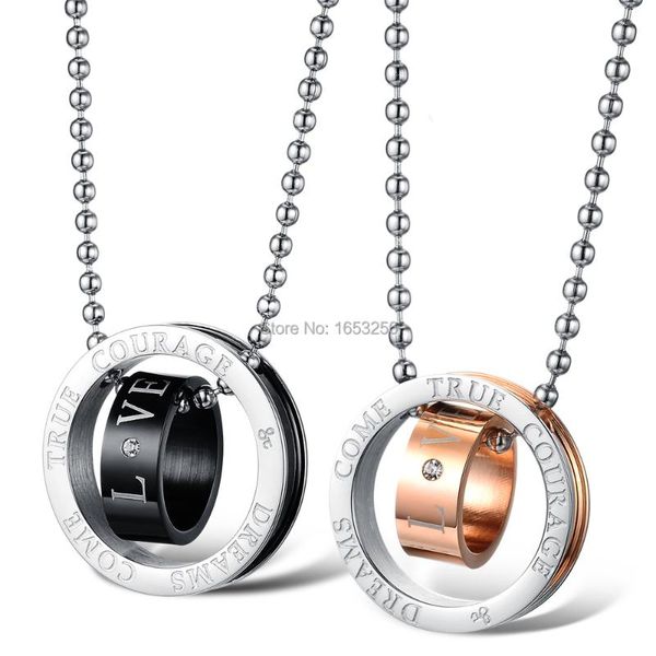 pair of stainless steel black round shape love promise couple pendant necklace chains, Silver
pair of stainless steel black round shape love promise couple pendant necklace chains, Silver