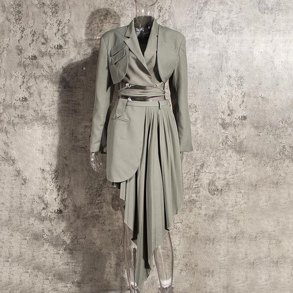 two piece dress ruched irregular set for women notched long sleeve lace up high waist skirt suit female 2021 tide, White
two piece dress ruched irregular set for women notched long sleeve lace up high waist skirt suit female 2021 tide, White