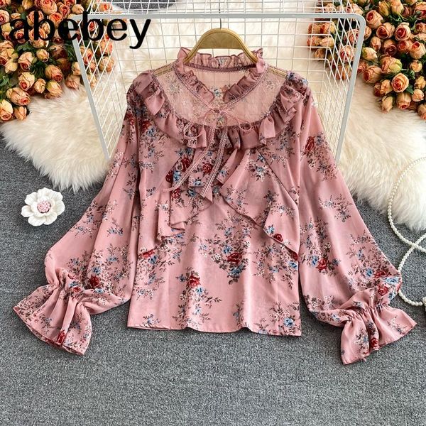 women's blouses & shirts 2021 autumn winter sweet stand collar long sleeve shirt agaric edge ruffles patchwork floral print chiffon top, White
women's blouses & shirts 2021 autumn winter sweet stand collar long sleeve shirt agaric edge ruffles patchwork floral print chiffon top, White