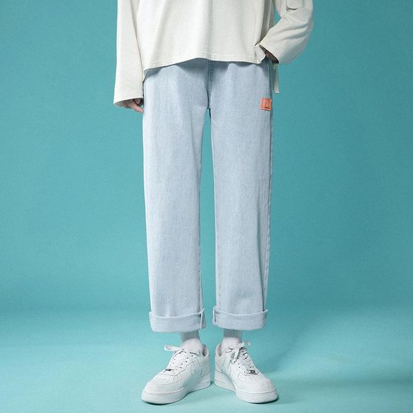 men's jeans straight denim cropped trousers hong kong style men 's small standard loose 21 years summer ankle-length pants zipper, Blue
men's jeans straight denim cropped trousers hong kong style men 's small standard loose 21 years summer ankle-length pants zipper, Blue
