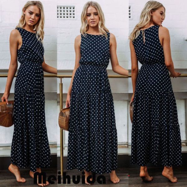2021 women dark blue loose sleeveless holiday dot print long maxi dress evening party beach dresses summer sundress, Black;gray
2021 women dark blue loose sleeveless holiday dot print long maxi dress evening party beach dresses summer sundress, Black;gray
