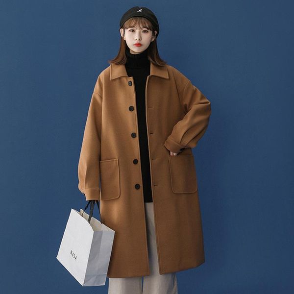 women's wool & blends cloth coat female in long loose wind chic qiu dong over-the-knee couples windbreaker style european goods, Black
women's wool & blends cloth coat female in long loose wind chic qiu dong over-the-knee couples windbreaker style european goods, Black
