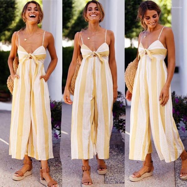 Striped Jumpsuits Sexy Strap V-Neck Sleeveless Romper Fashion Ladies Panelled Capris Apparel Female Fashion Designer, Yellow
Striped Jumpsuits Sexy Strap V-Neck Sleeveless Romper Fashion Ladies Panelled Capris Apparel Female Fashion Designer, Yellow