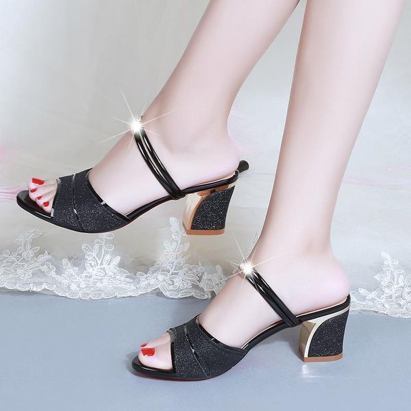 sandals female med heels platform sandal slip-on pumps summer women's party dress wedding ladies leather gladiator, Black 
sandals female med heels platform sandal slip-on pumps summer women's party dress wedding ladies leather gladiator, Black