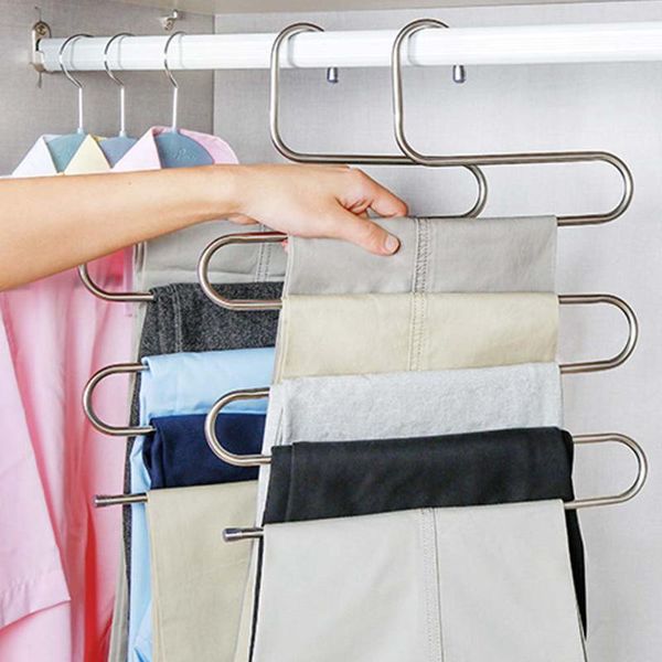 hangers & racks 2 pcs pants s-type stainless steel rack 5 layers closet hanger storage for clothes towel scarf tie belt
hangers & racks 2 pcs pants s-type stainless steel rack 5 layers closet hanger storage for clothes towel scarf tie belt