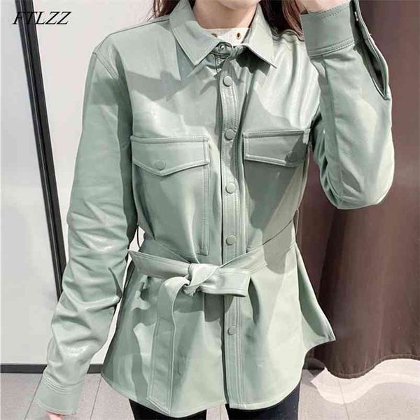 women leather jacket single breasted casual coat tie streetwear coats pu shirt with belt 210430, Black
women leather jacket single breasted casual coat tie streetwear coats pu shirt with belt 210430, Black