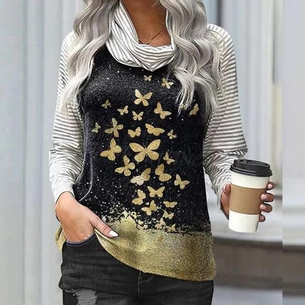 women's blouses & shirts autumn winter pile collar pullover casual long sleeve patchwork striped blusas vintage butterfly print women, White
women's blouses & shirts autumn winter pile collar pullover casual long sleeve patchwork striped blusas vintage butterfly print women, White