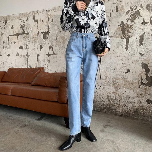 women's jeans high waist loose autumn office lady ankle-length pants solid straight all-match fashion women trousers, Blue
women's jeans high waist loose autumn office lady ankle-length pants solid straight all-match fashion women trousers, Blue