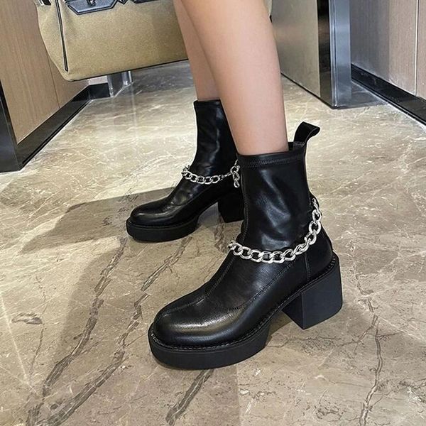 boots women leather fashion ankle metal chain casual booties pu soft platform thick bottom shoes 2021, Black
boots women leather fashion ankle metal chain casual booties pu soft platform thick bottom shoes 2021, Black