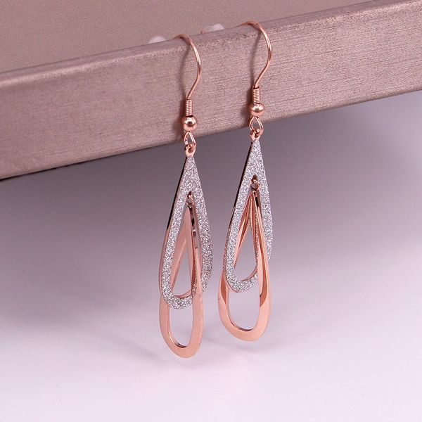 e3-309 japan and south korea fashion ear hook frosted double water drop rose gold earrings personality trendy women versatile titanium steel, Golden
e3-309 japan and south korea fashion ear hook frosted double water drop rose gold earrings personality trendy women versatile titanium steel, Golden