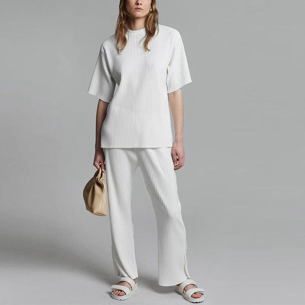 women's two piece pants office ladies elegant two-piece set pullover short sleeve and side slit wide leg pant suit for female high qual, White
women's two piece pants office ladies elegant two-piece set pullover short sleeve and side slit wide leg pant suit for female high qual, White