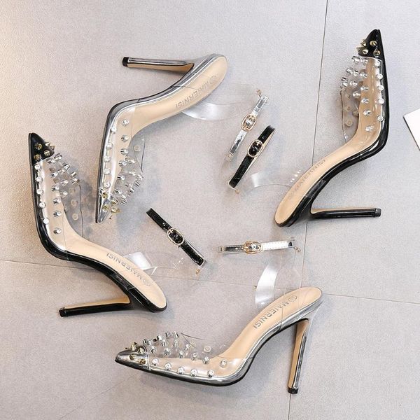 plus-size buckle women's sandals trend sandal rhinestone pvc transparent rivet pointed stiletto high-heeled shoes, Black
plus-size buckle women's sandals trend sandal rhinestone pvc transparent rivet pointed stiletto high-heeled shoes, Black