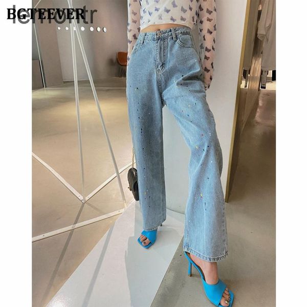 - women's printed jeans with fashionable paint, high waist, loose pocket, straight tube, 2021, Blue
- women's printed jeans with fashionable paint, high waist, loose pocket, straight tube, 2021, Blue