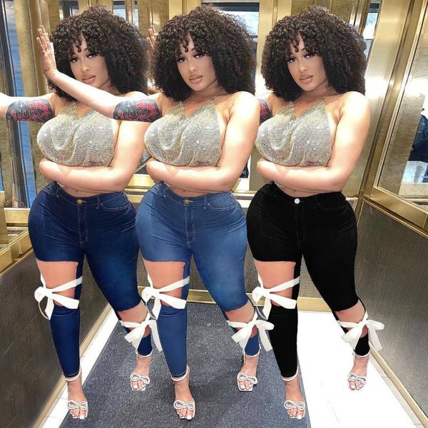 women's jeans european and american plus size clothing fashion personality slim fit pants with small feet, Blue
women's jeans european and american plus size clothing fashion personality slim fit pants with small feet, Blue
