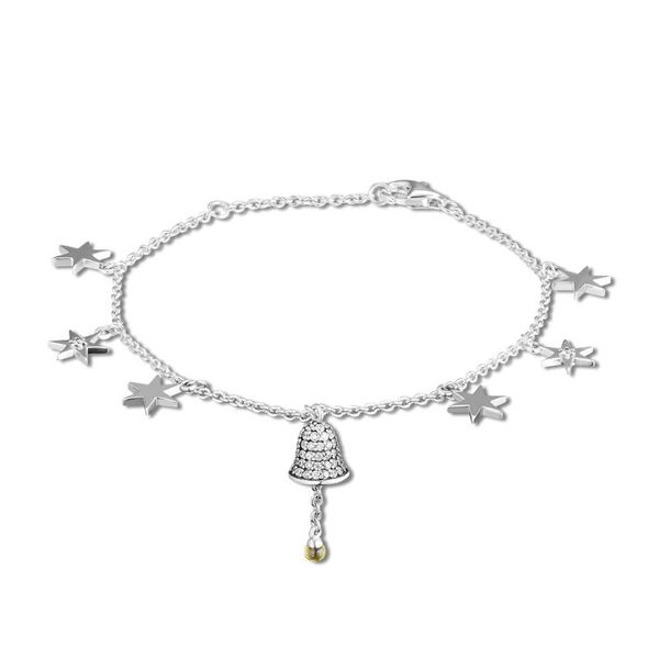 link, chain festive bell & star bracelets 100% 925 sterling silver jewelry with fancy golden clear cz, Black
link, chain festive bell & star bracelets 100% 925 sterling silver jewelry with fancy golden clear cz, Black