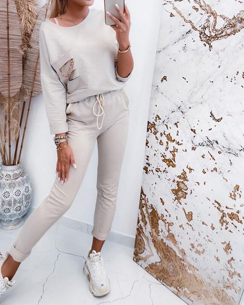 women's two piece pants long suits womens casual o-neck chain pullover high waist drawstring pocket pencil 2pcs set, White
women's two piece pants long suits womens casual o-neck chain pullover high waist drawstring pocket pencil 2pcs set, White