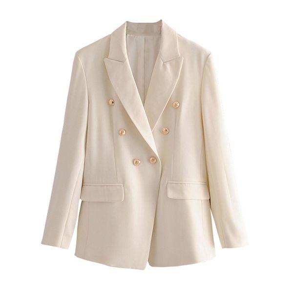 stylish designer blazer jacket women's double breasted metal buttons solid femme jackets 211122, White;black
stylish designer blazer jacket women's double breasted metal buttons solid femme jackets 211122, White;black