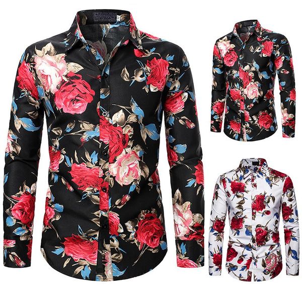 fashion men shirt long sleeve floral print clothing autumn streetwear casual men's shirts, White;black
fashion men shirt long sleeve floral print clothing autumn streetwear casual men's shirts, White;black