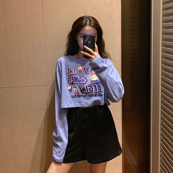 women's sweaters hoodies elegant style long sleeve t-shirt early autumn korean fashion students' loose high waist short open navel, White;black
women's sweaters hoodies elegant style long sleeve t-shirt early autumn korean fashion students' loose high waist short open navel, White;black