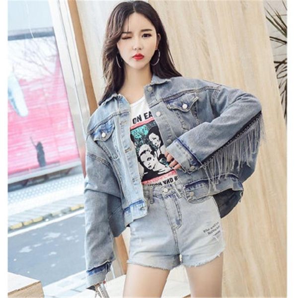 women's jackets short denim jacket female 2021 spring autumn fashion style loose lapel bat sleeves fringed trendy 084, Black;brown
women's jackets short denim jacket female 2021 spring autumn fashion style loose lapel bat sleeves fringed trendy 084, Black;brown