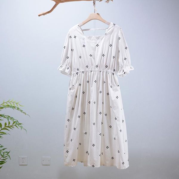 party dresses summer casual short sleeve embroidered dress elastic waist daily wear zg20, White;black
party dresses summer casual short sleeve embroidered dress elastic waist daily wear zg20, White;black