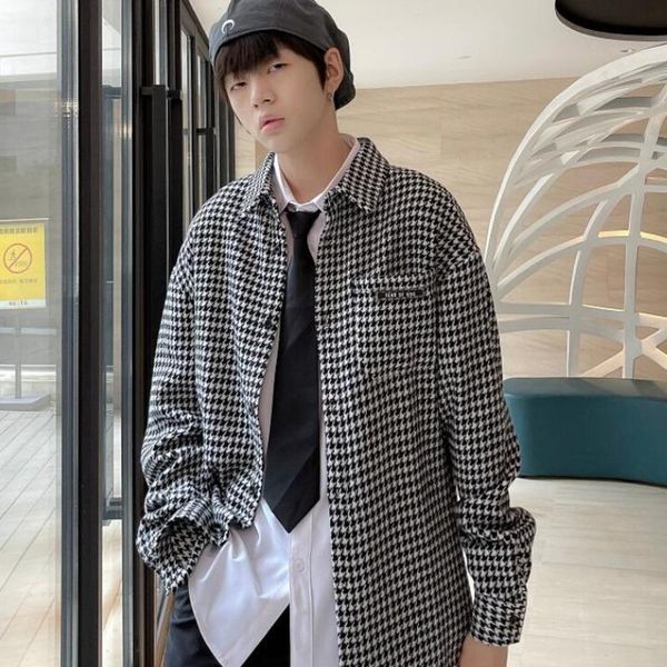 men's casual shirts woolen plaid shirt korean white brown fashion loose jacket streetwear long-sleeved men, White;black
men's casual shirts woolen plaid shirt korean white brown fashion loose jacket streetwear long-sleeved men, White;black