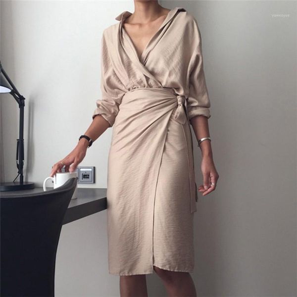 casual dresses v-neck fashion solid long sleeve high waist shirt dress female elegant 2021 spring korean women qh273, Black;gray
casual dresses v-neck fashion solid long sleeve high waist shirt dress female elegant 2021 spring korean women qh273, Black;gray