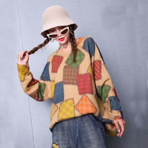 retro loose geometric printed pullover imitation mink knitted for women sweater d128 women's sweaters, White;black
retro loose geometric printed pullover imitation mink knitted for women sweater d128 women's sweaters, White;black